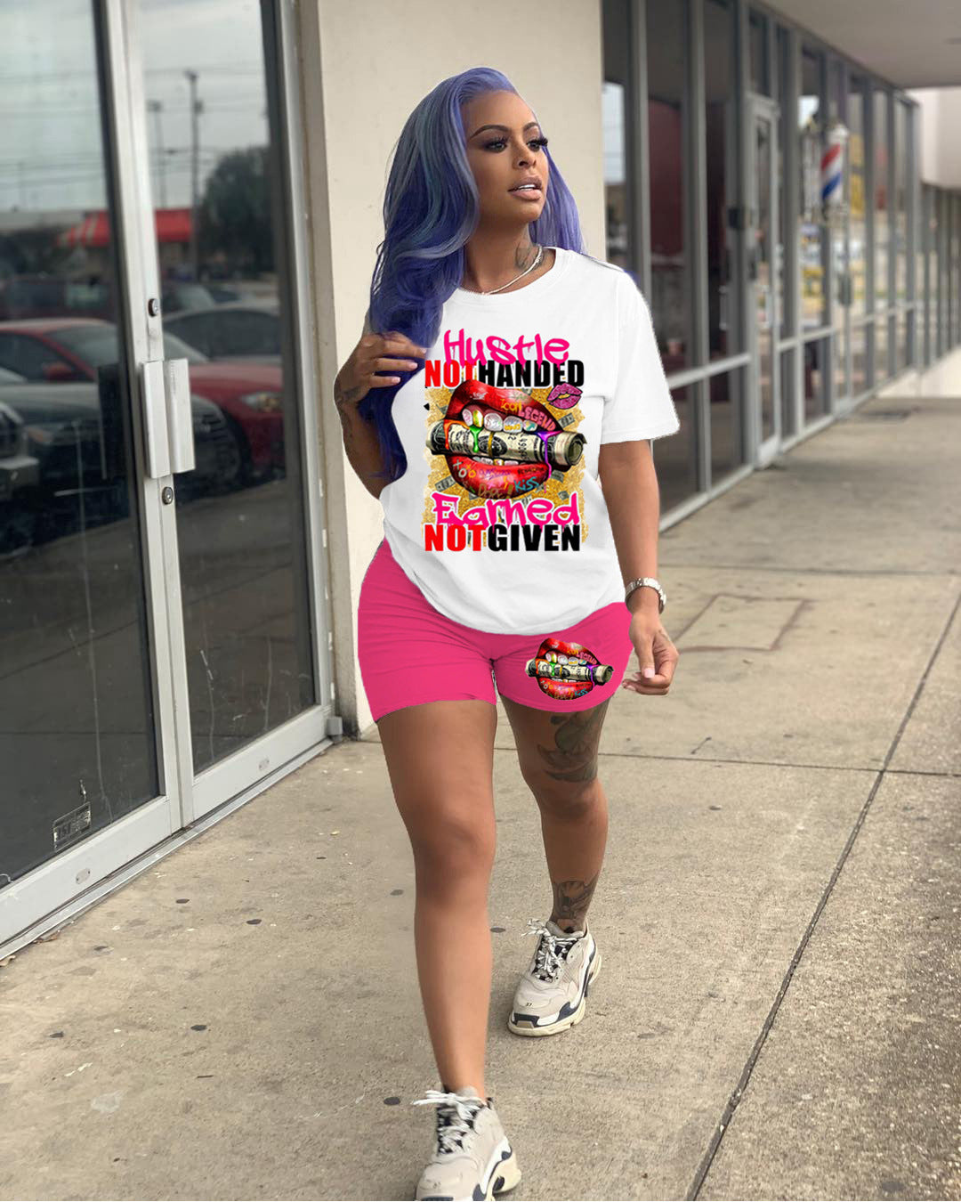 Women Casual Print Top + Shorts Two-Piece Set