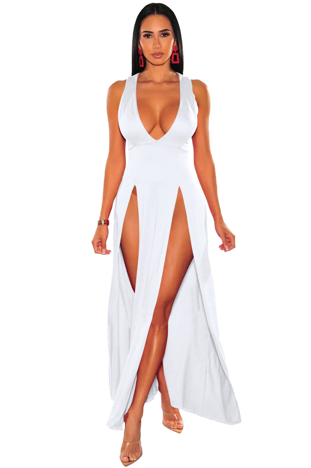 Summer deep v slit multicolor bandage nightclub dress