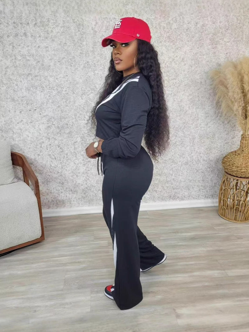 Autumn And Winter Women's Casual Sports Patchwork Loose Straight Wide-Leg Pants