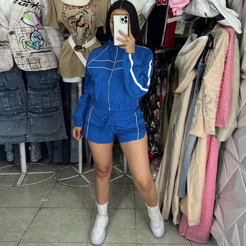 Women Summer Casual Style Long Sleeve Top and Shorts Two-piece Set 20