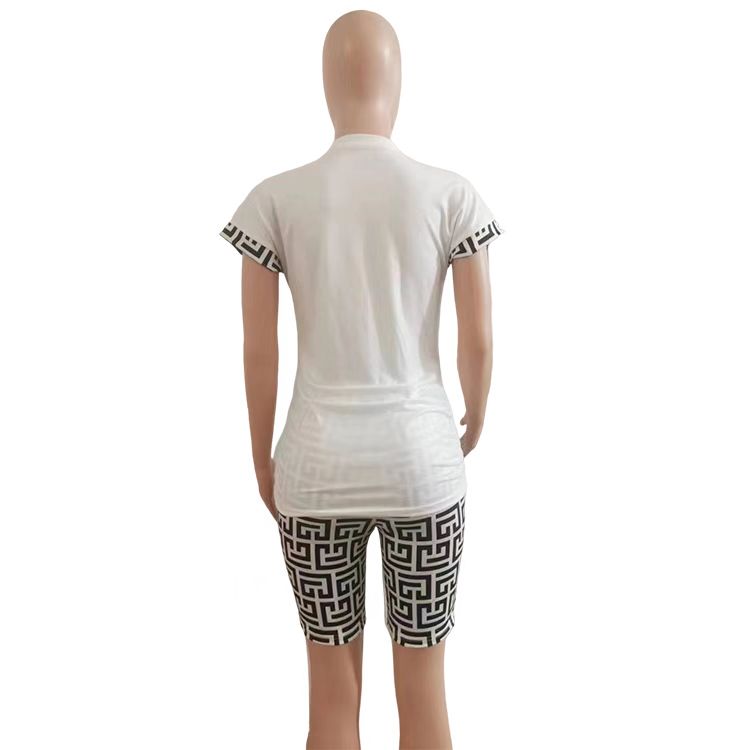 Women's Fall Winter Letter Print Short Sleeve Top Shorts Set 14