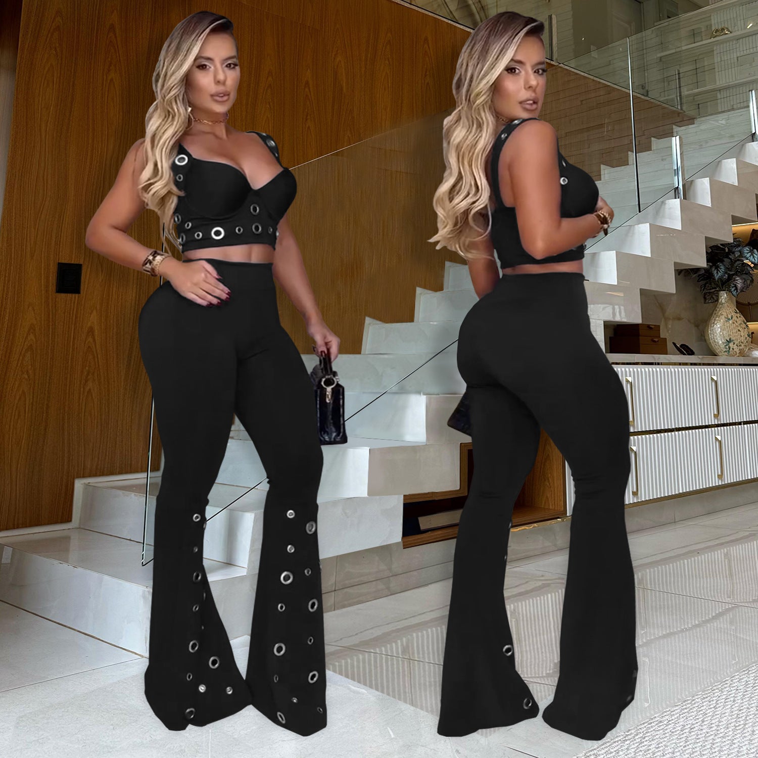 Women Sexy Top and Wide-Leg Pants Two-Piece Set 3