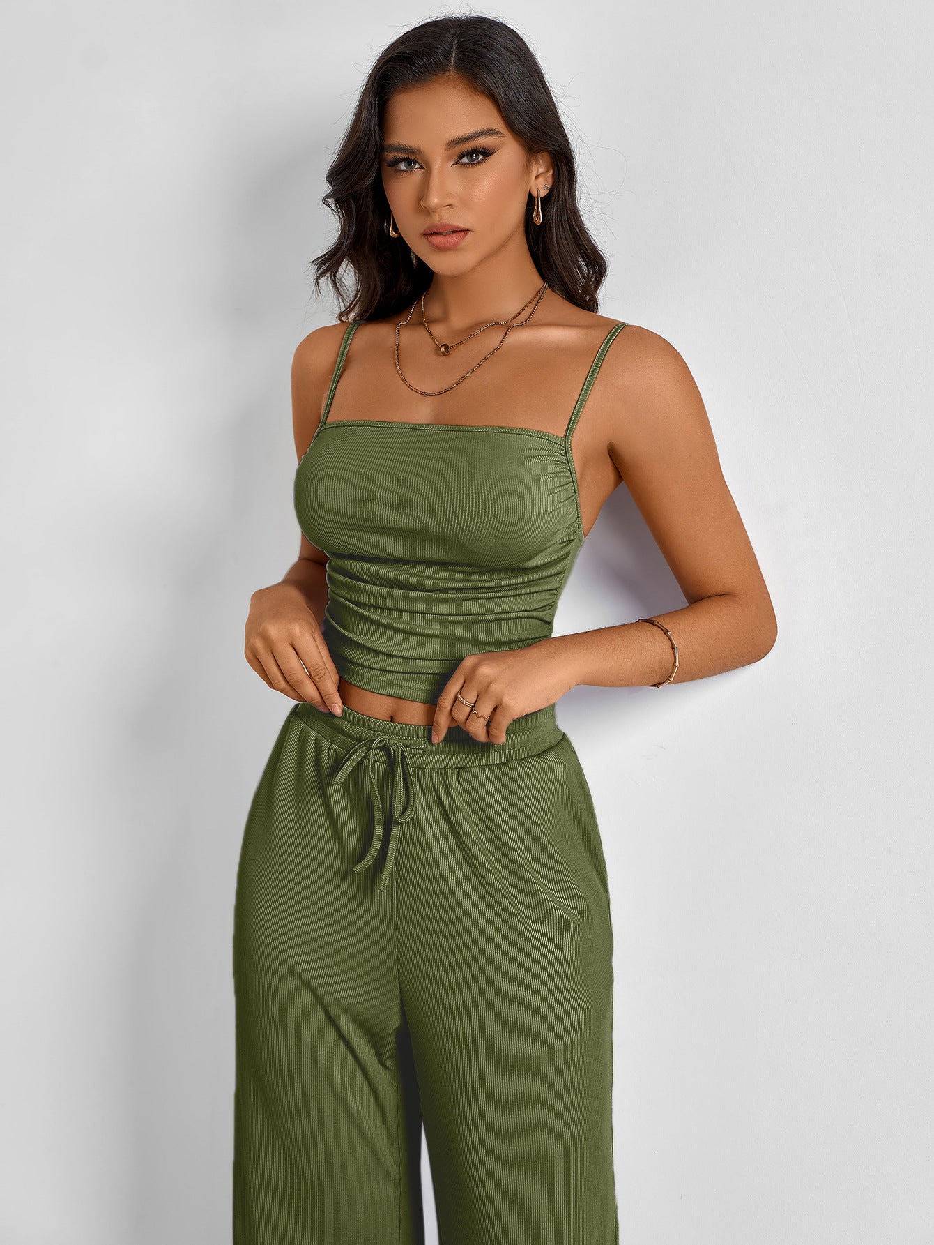 Summer Women's Casual Strap Vest Wide Leg Pants Sexy Comfortable Two-Piece Set 6