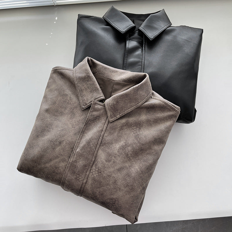 Women American Retro Loose PU-Leather Flight Jacket 11