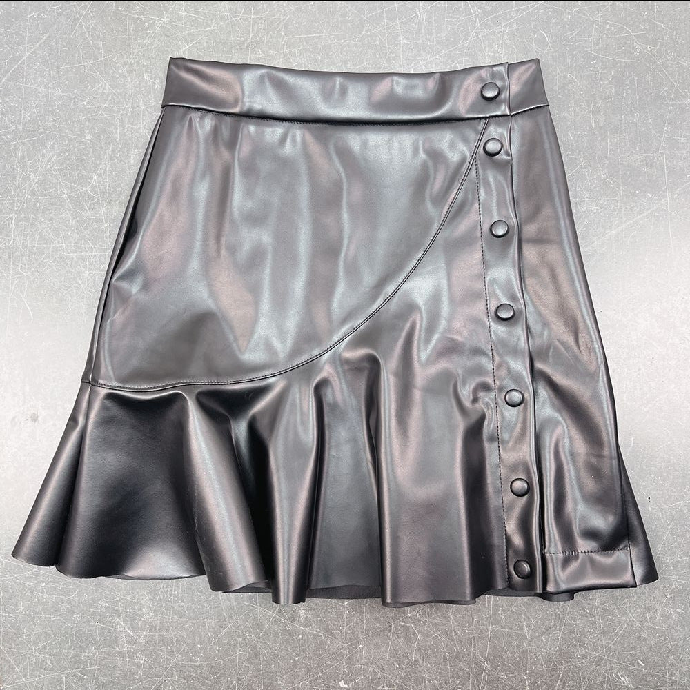Fashionable Autumn Winter Women's Clothing Ruffle Leather Mini Skirt 6