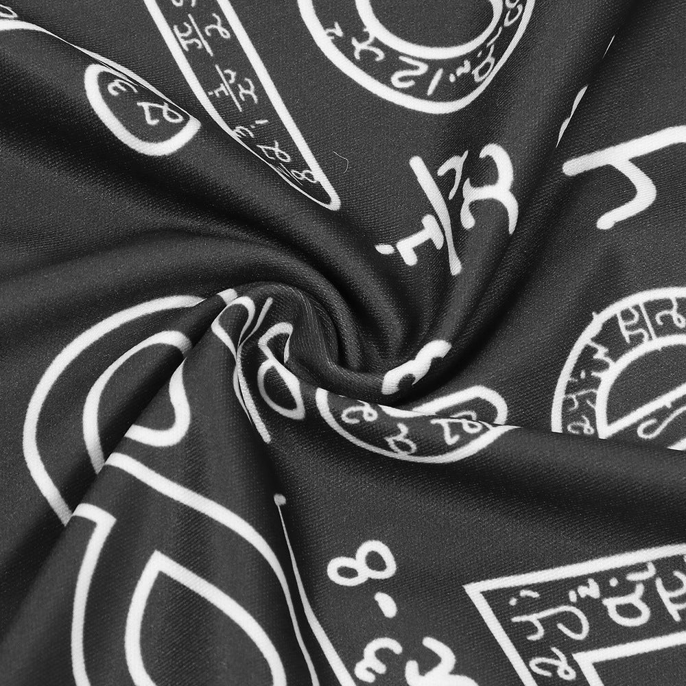 Women's Print Tight Fitting Long Sleeve Two-Piece Midi Shorts Set 17