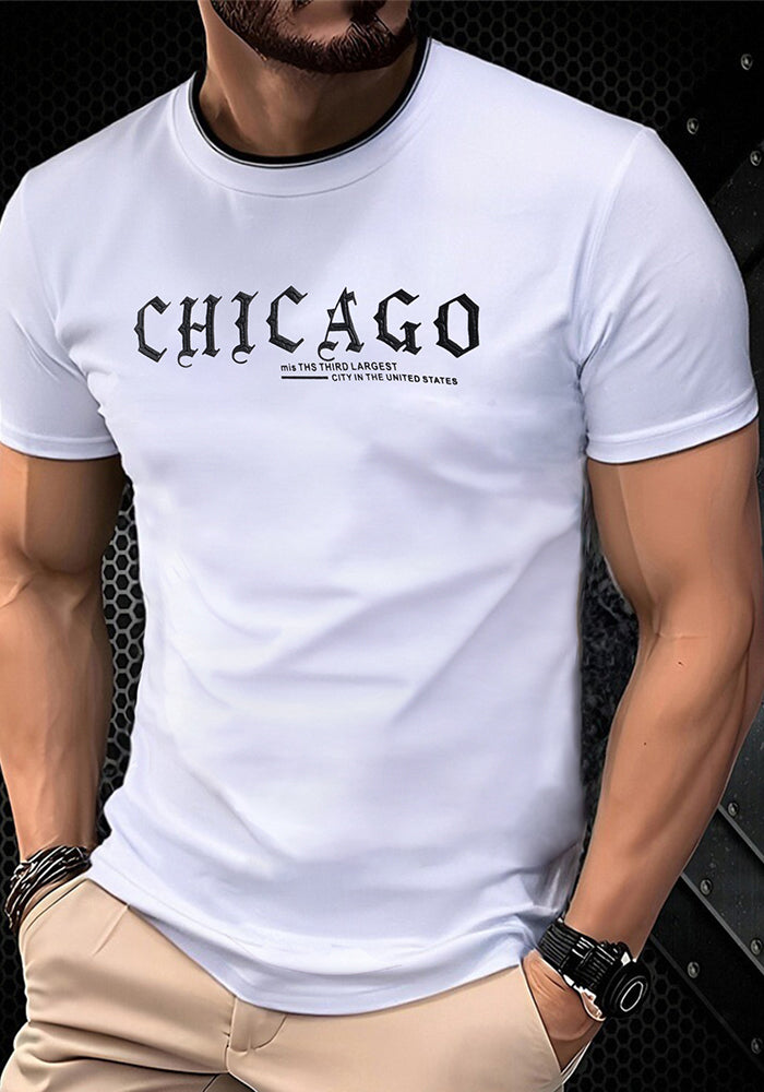 Summer Letter Print Trendy Men's Short Sleeve Casual Round Neck T-Shirt