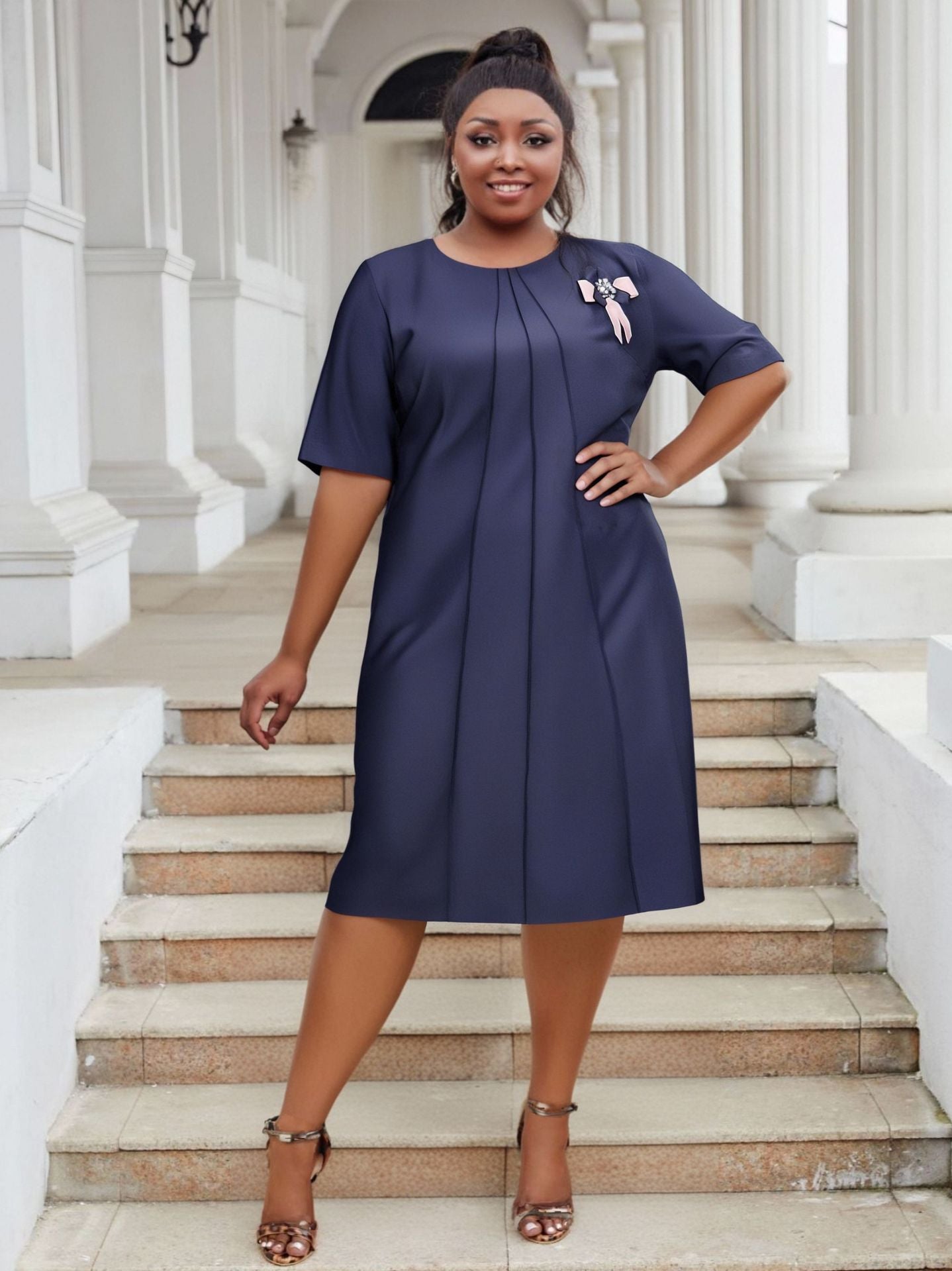 Plus Size Women Women Elegant Solid Casual Dresses 5