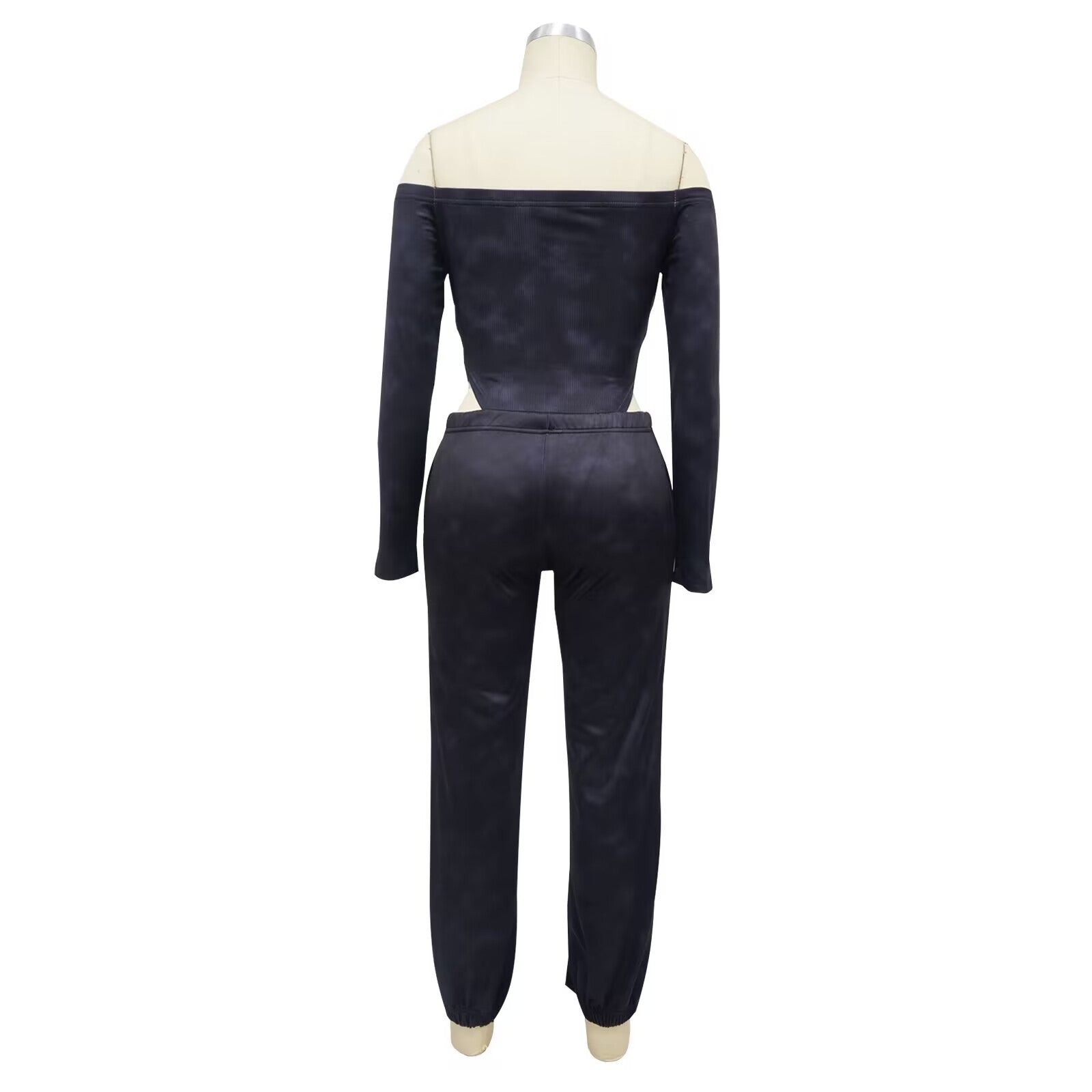 Fashion Women's Off Shoulder Long Sleeve Bodysuit Pants Two Piece Set 16