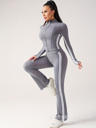 Women autumn contrasting color casual running and fitness two-piece set 18