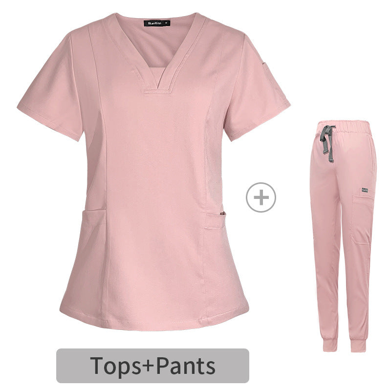 Factory v-neck Two Pieces surgical gown suit women's hospital brush hand clothes stretch short-sleeved nurse work clothes printing 13