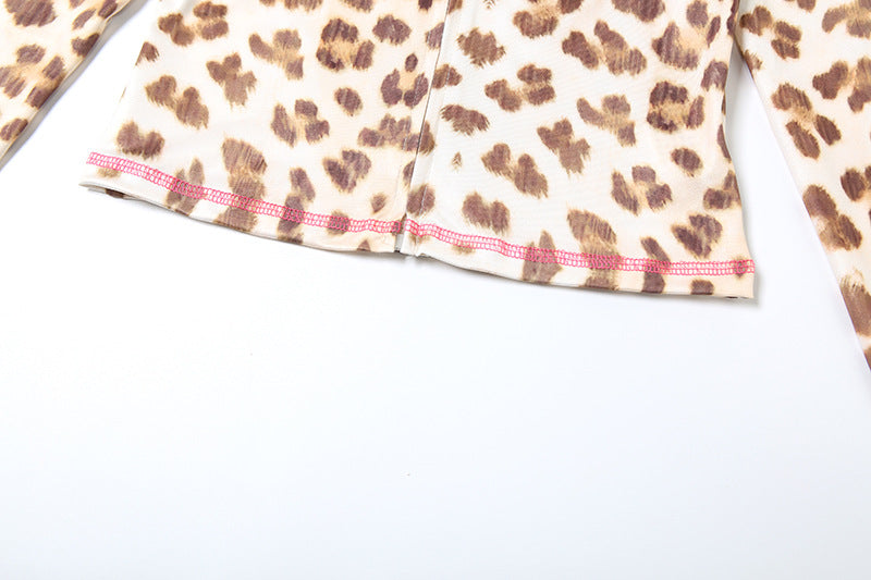 Spring and Summer Sexy Crop Slim Hooded Leopard Print Top and High Waist Shorts Two Piece Set 12