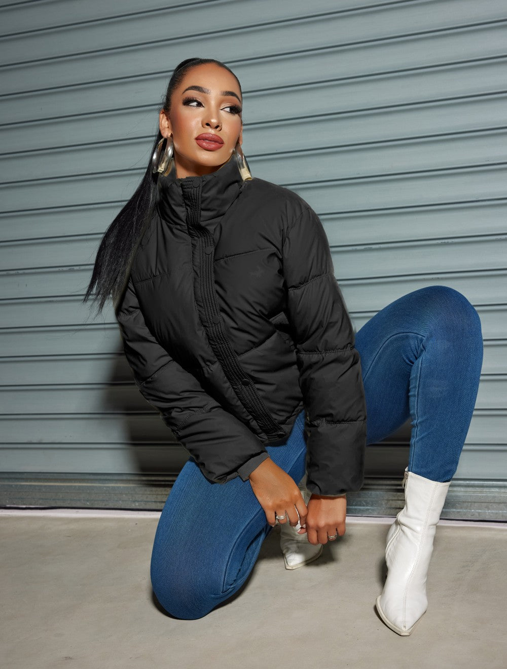 Women Turndown Collar Padding Jacket 6