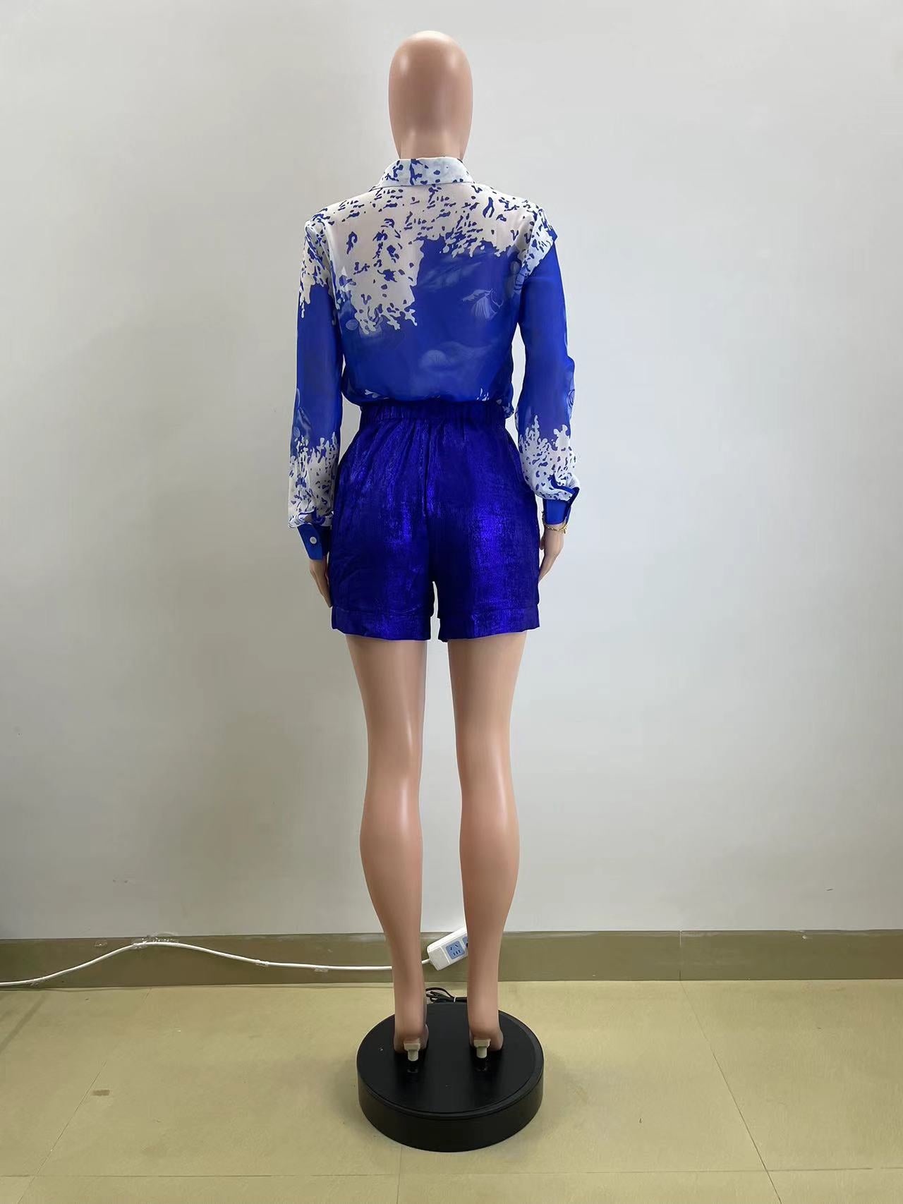 Women Casual Shirt Shorts Two Piece Set 11