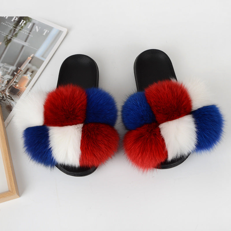 Women Multi-Color Furry Slippers 8