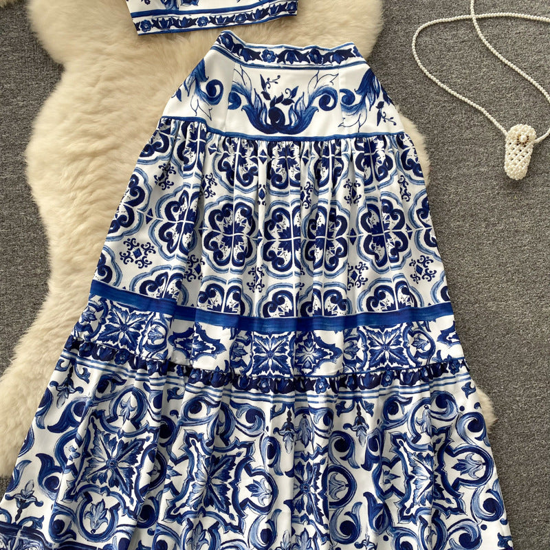 Women Summer Printed Camisole + Skirt Two-piece Set 22
