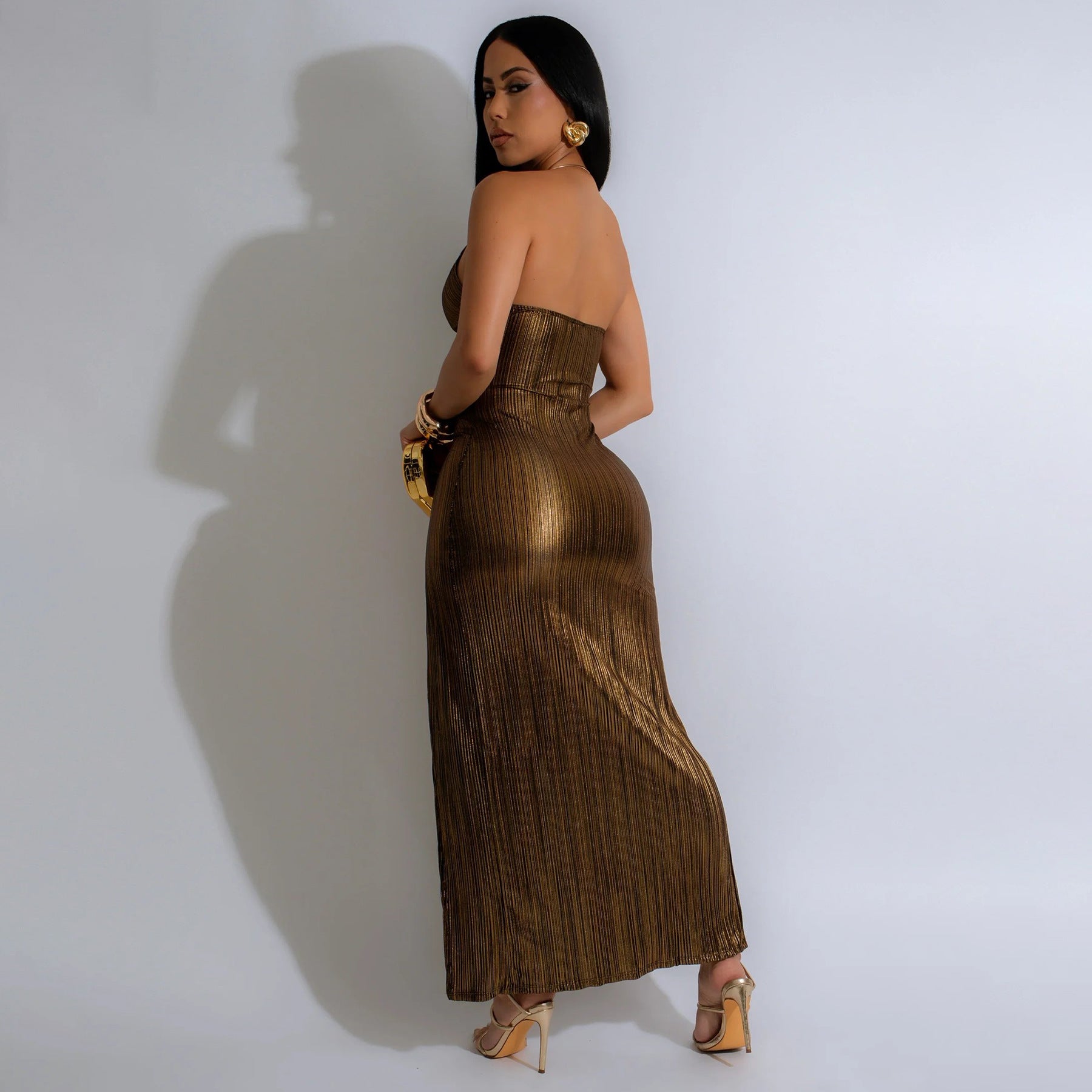 Women sexy V-neck high slit sleeveless party dress 5