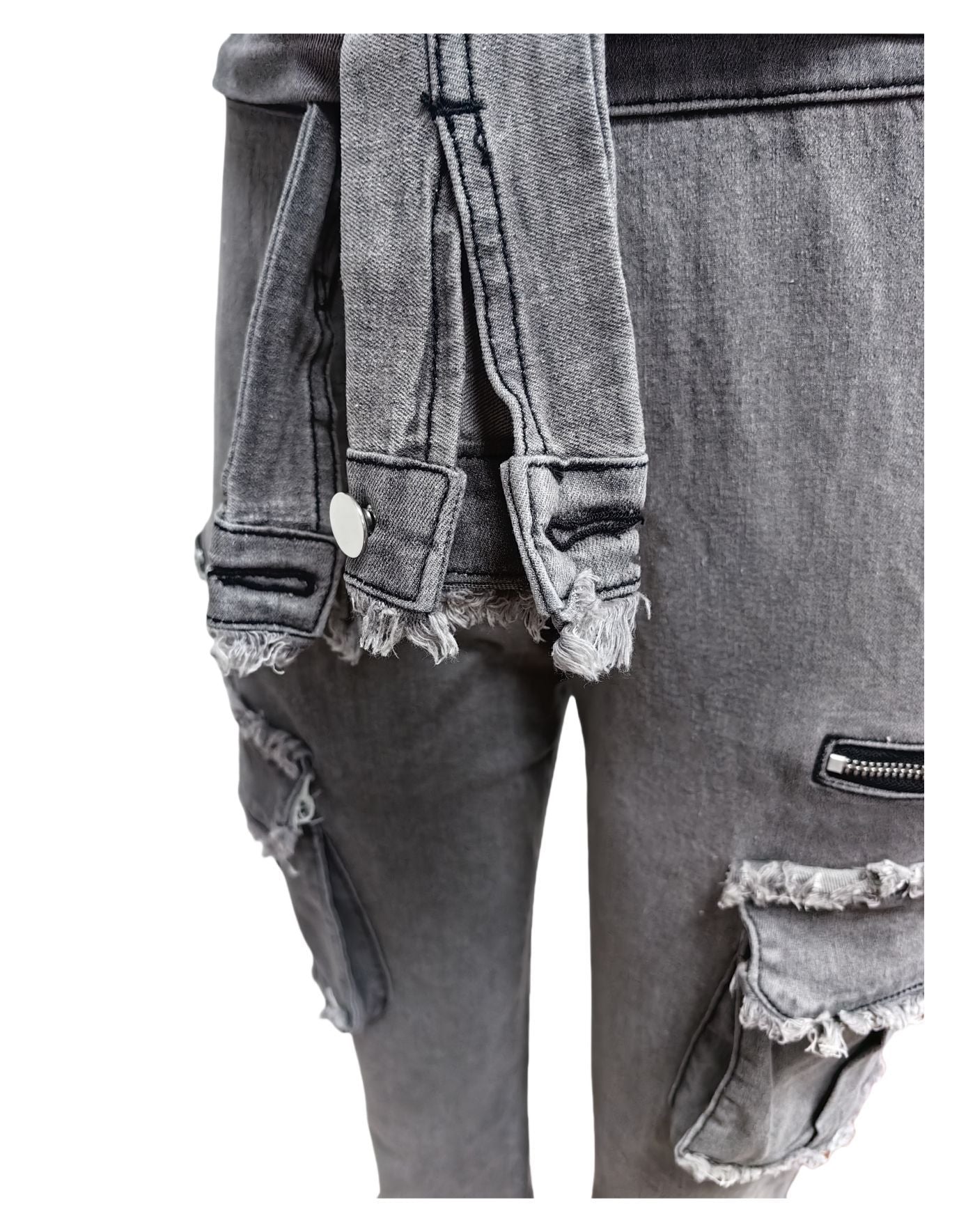 Women Tie Stretch Belt Denim Jumpsuit 6