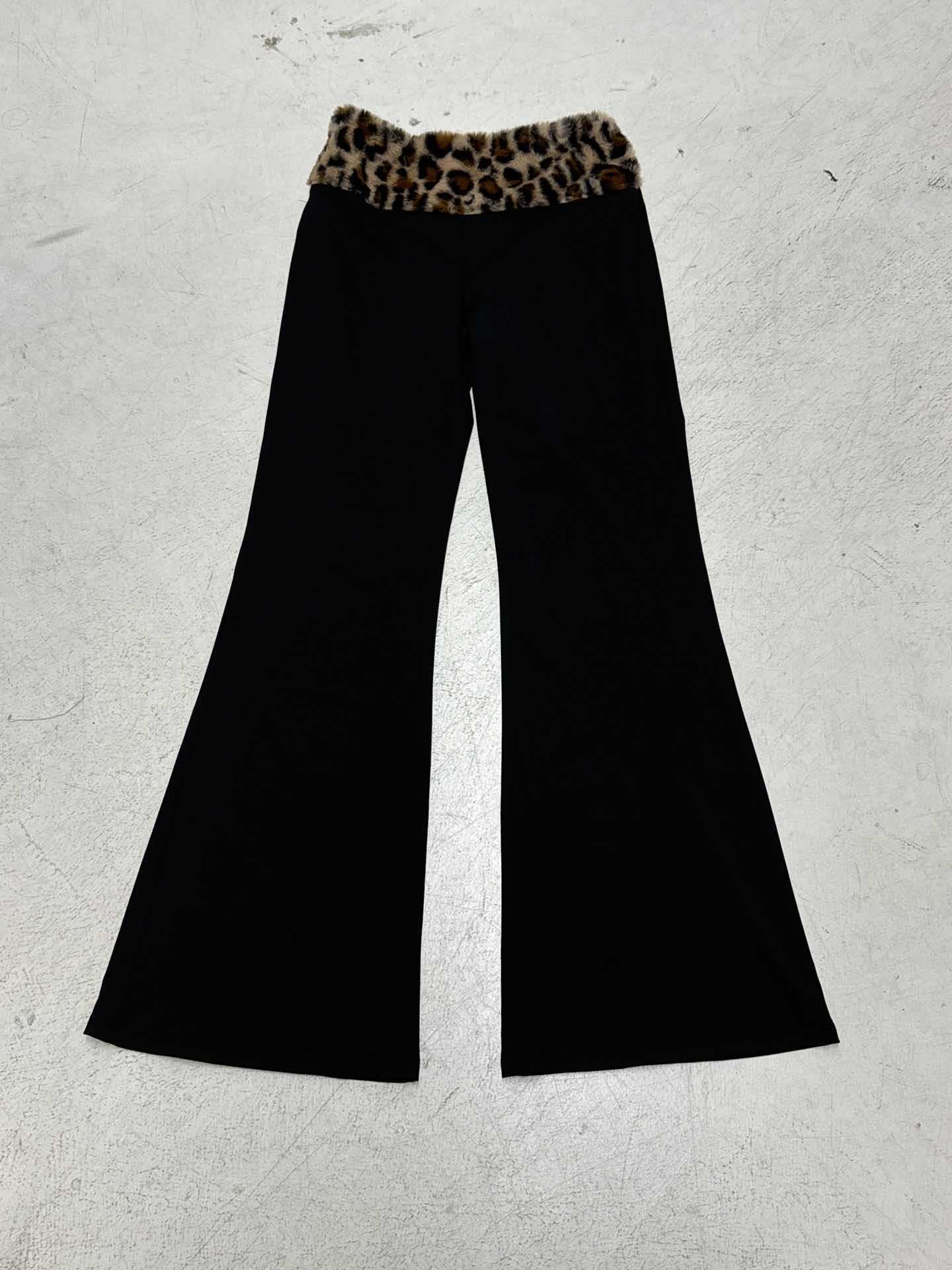 Women Fall/Winter Fuzzy Leopard Print Off-The-Shoulder Long-Sleeved Patchwork Casual Pants Two-Piece Set 17