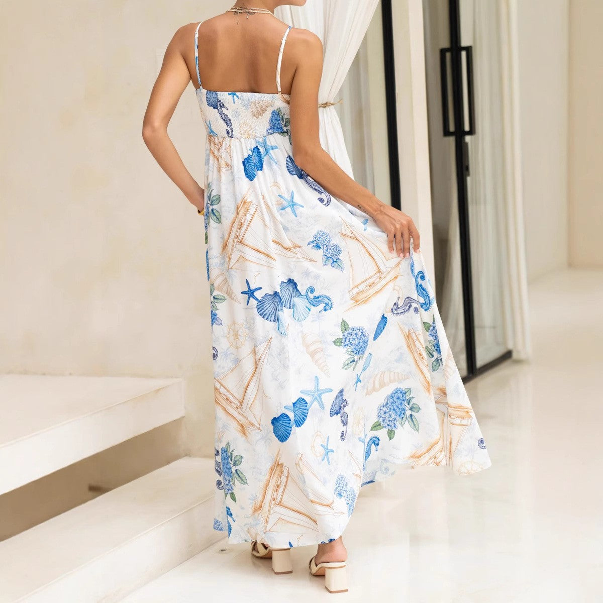 Summer Holidays Women's Print Casual Strap Maxi Dress 3