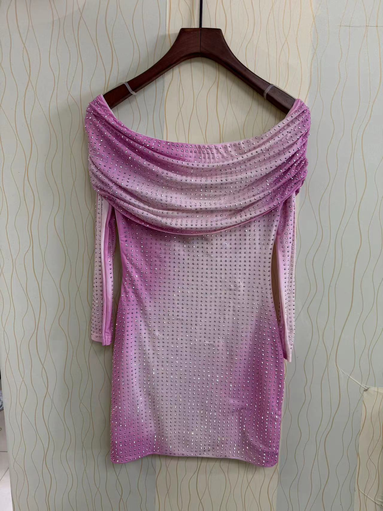 Women's Sexy Mesh Off Shoulder Beaded Long Sleeve Bodycon Slim Dress 4