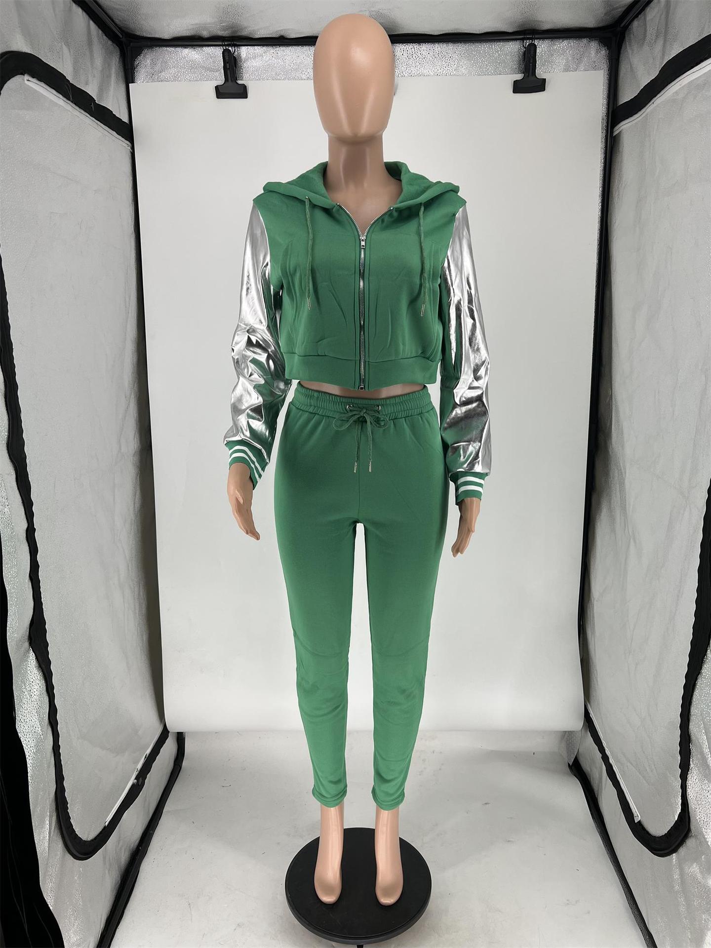 Women's Autumn And Winter Hoodies Hooded Zipper Long Sports Two Piece Tracksuit For Women 8