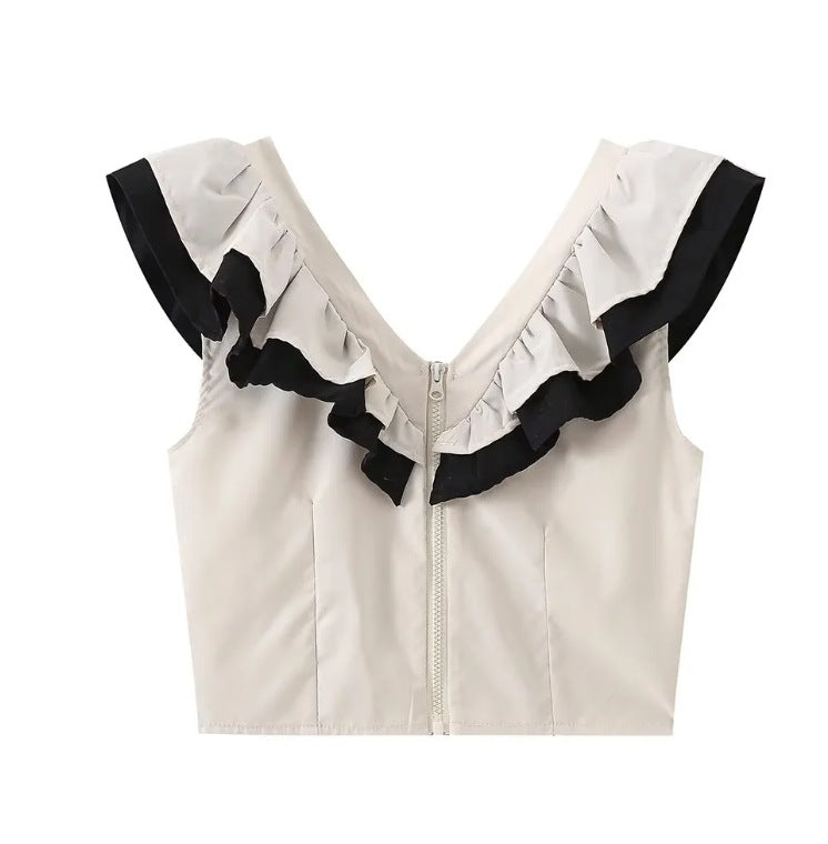 Women v-neck ruffled top and pant two-piece set 10