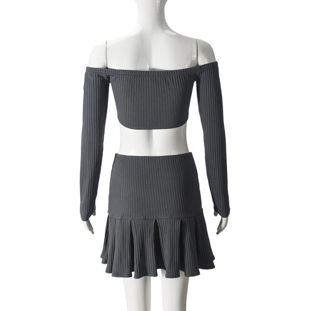 Women Sexy Hollow Off Shoulder Lace-Up Top and Skirt Two Piece Set 6