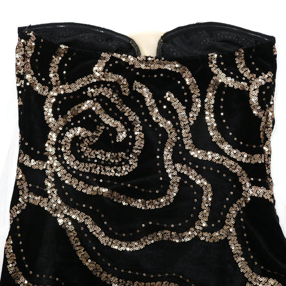 V-Neck Strapless Luxury Sequin Formal Party Long Dress 12