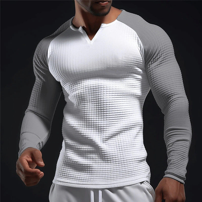 Men's Long Sleeve Color Block Waffle Basic T-Shirt 5