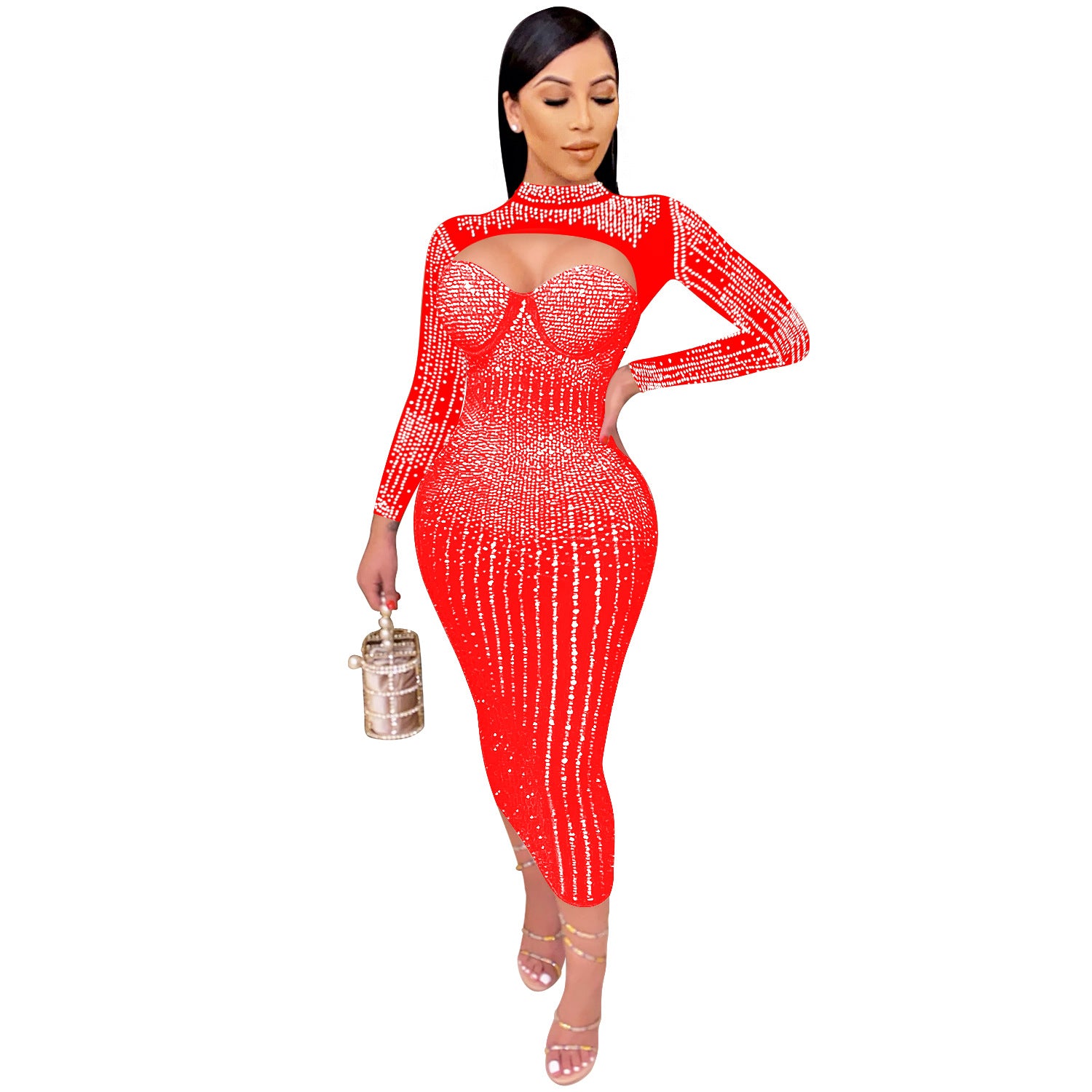 Women Mesh See-Through Beaded Strap Dress 14