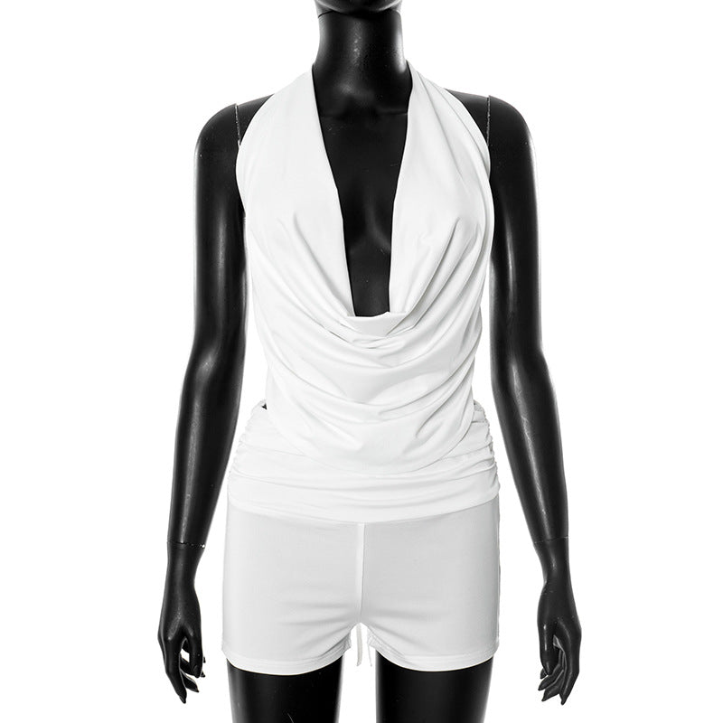 Women Summer Halter Neck Backless Strapless Top Shorts Two Piece Set 7