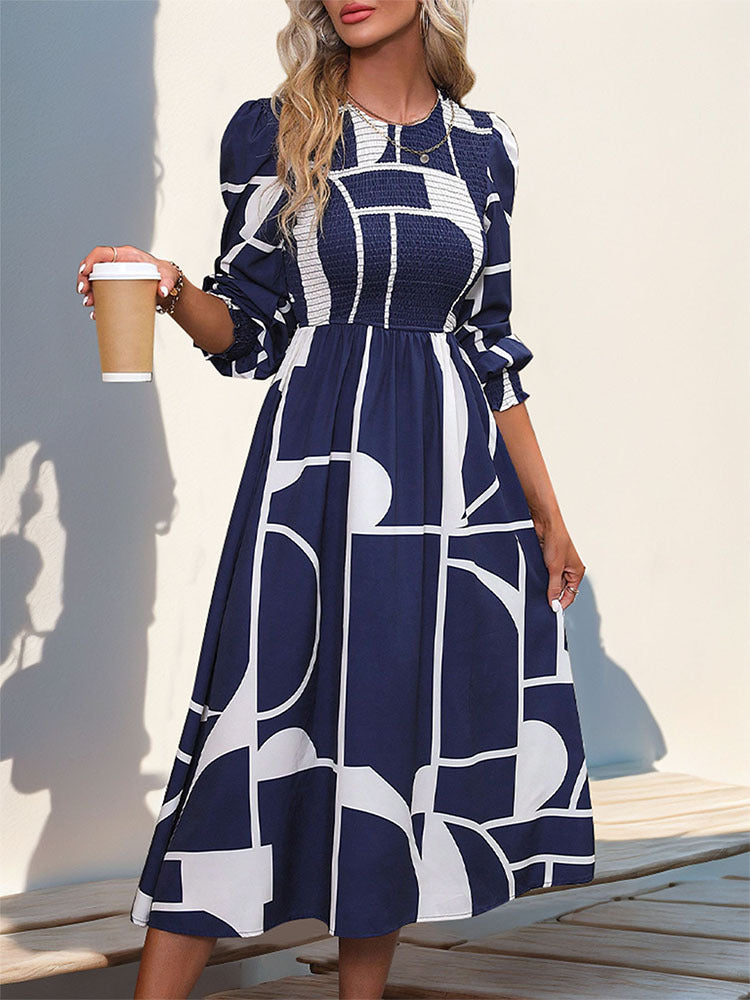 Women autumn long-sleeved printed dress