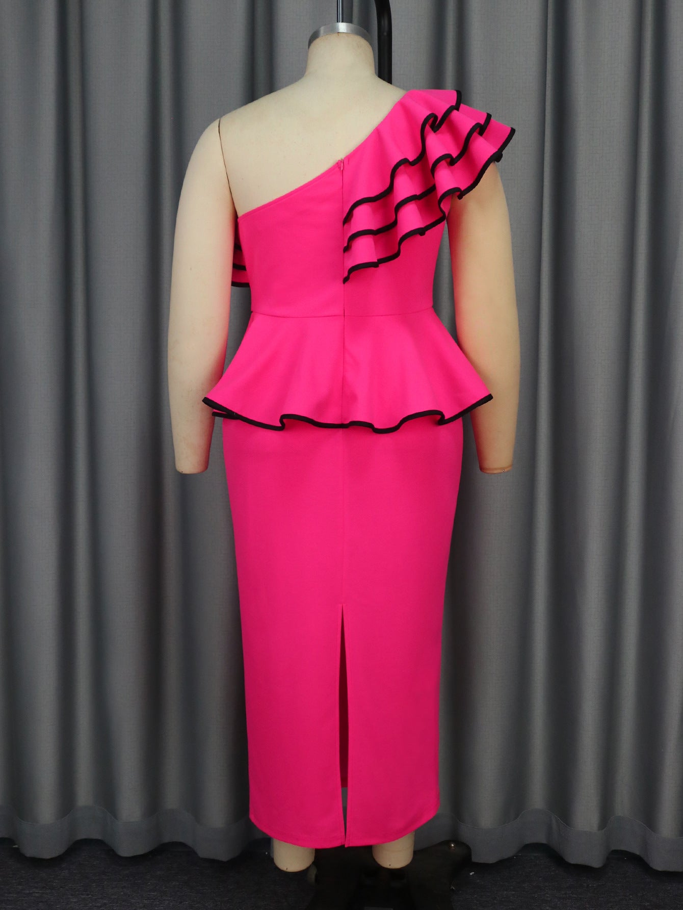 Fashionable Ruffle Slash Shoulder Sleeveless Peplum High Waist Party Dress 3