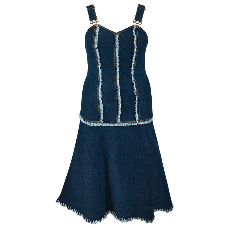 Plus Size Women's Strap A-Line Denim Long Dress 6