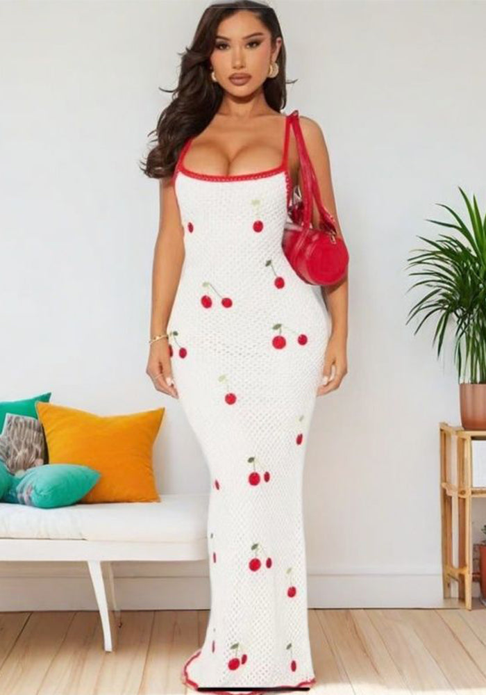 Women Summer Casual Sexy Fly Sleeve Suspender Rib Lace Maxi Dress