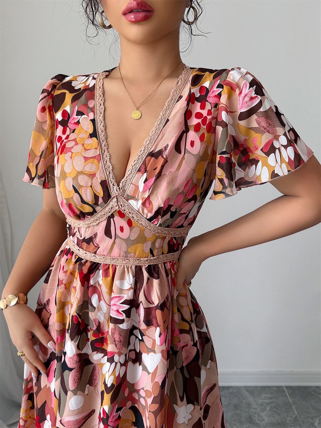Women printed lace dress