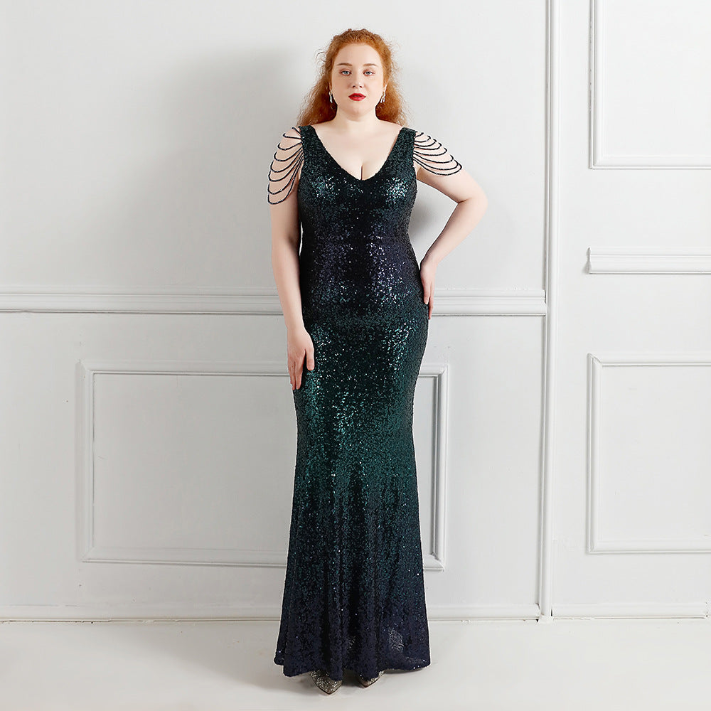 Plus Size Beauty Long Sequin  Formal Party Evening Dress 5