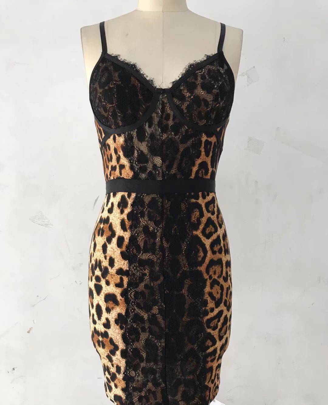 Women Leopard Print Strapless Patchwork Sexy Bodycon Dress