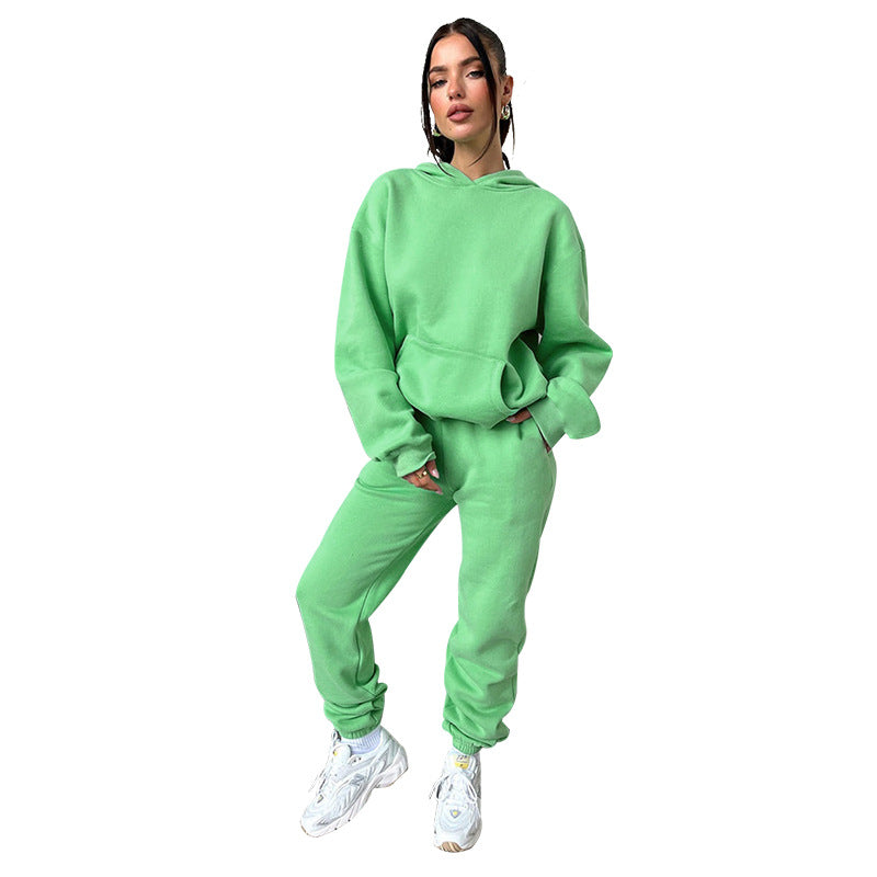 Fall Winter Solid Color Long Sleeve Hoodie Pants Women's Fashion Casual Tracksuit Two Piece Set 26