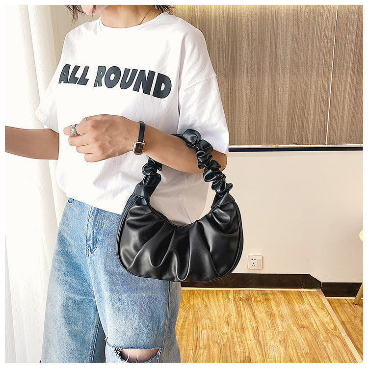 women Korean one-shoulder bag French bag fashion pleated handbag underarm bag 16