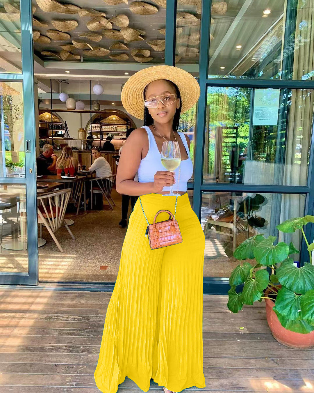 Spring Solid Pleated Wide-Leg Pants 9