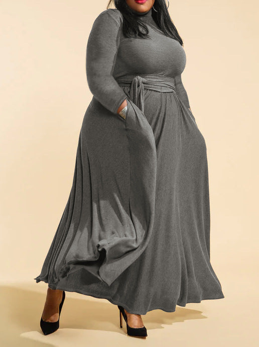 Plus size Women high neck long sleeve dress 3