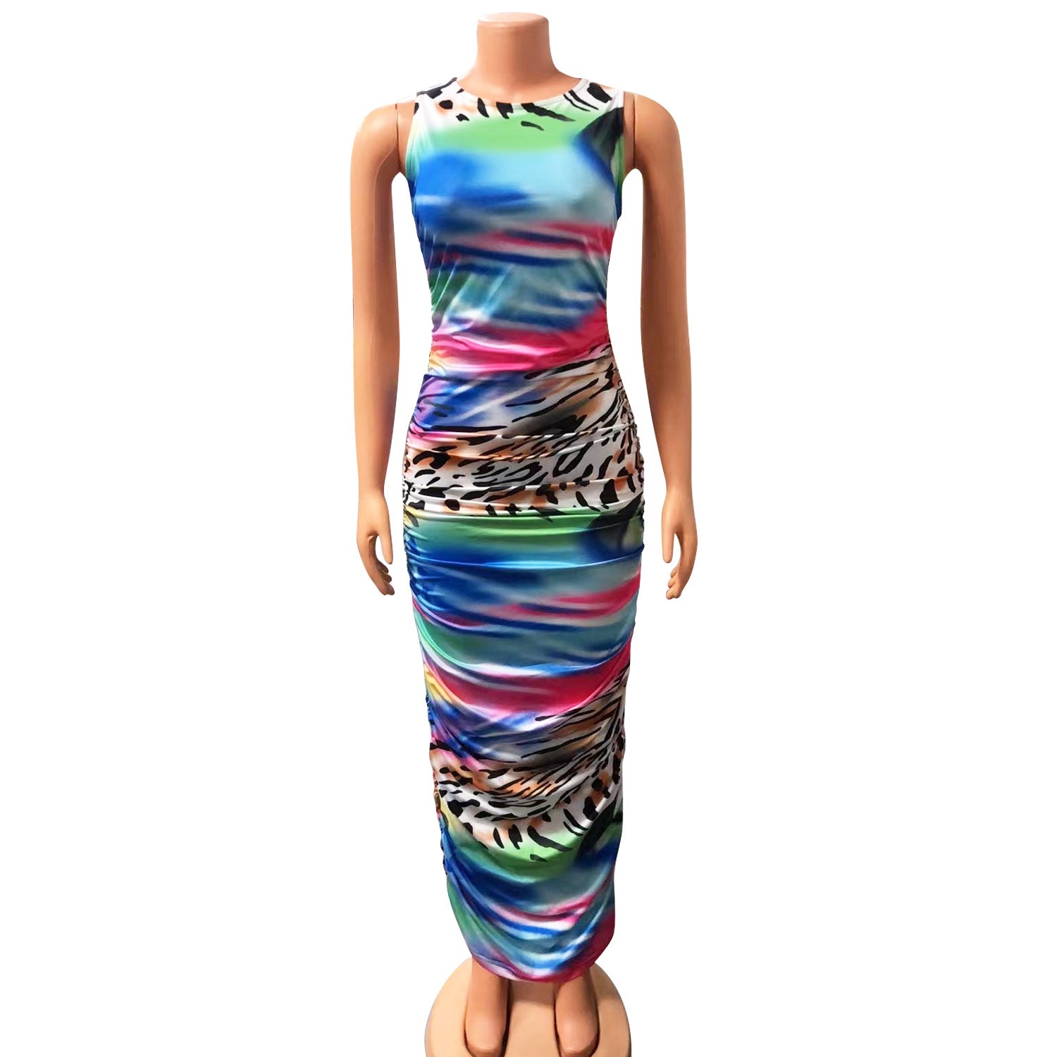 Autumn And Winter Women's Sexy Tight Fitting Printed Sleeveless Long Dress For Women 9