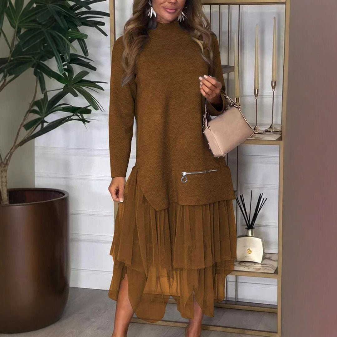 Women Fall/Winter Casual Mesh Top and Skirt Two-piece Set 5