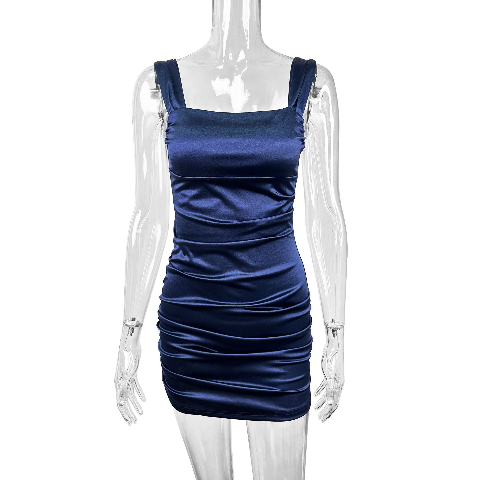 Summer slim women's sexy strap ruched Bodycon Dress 8