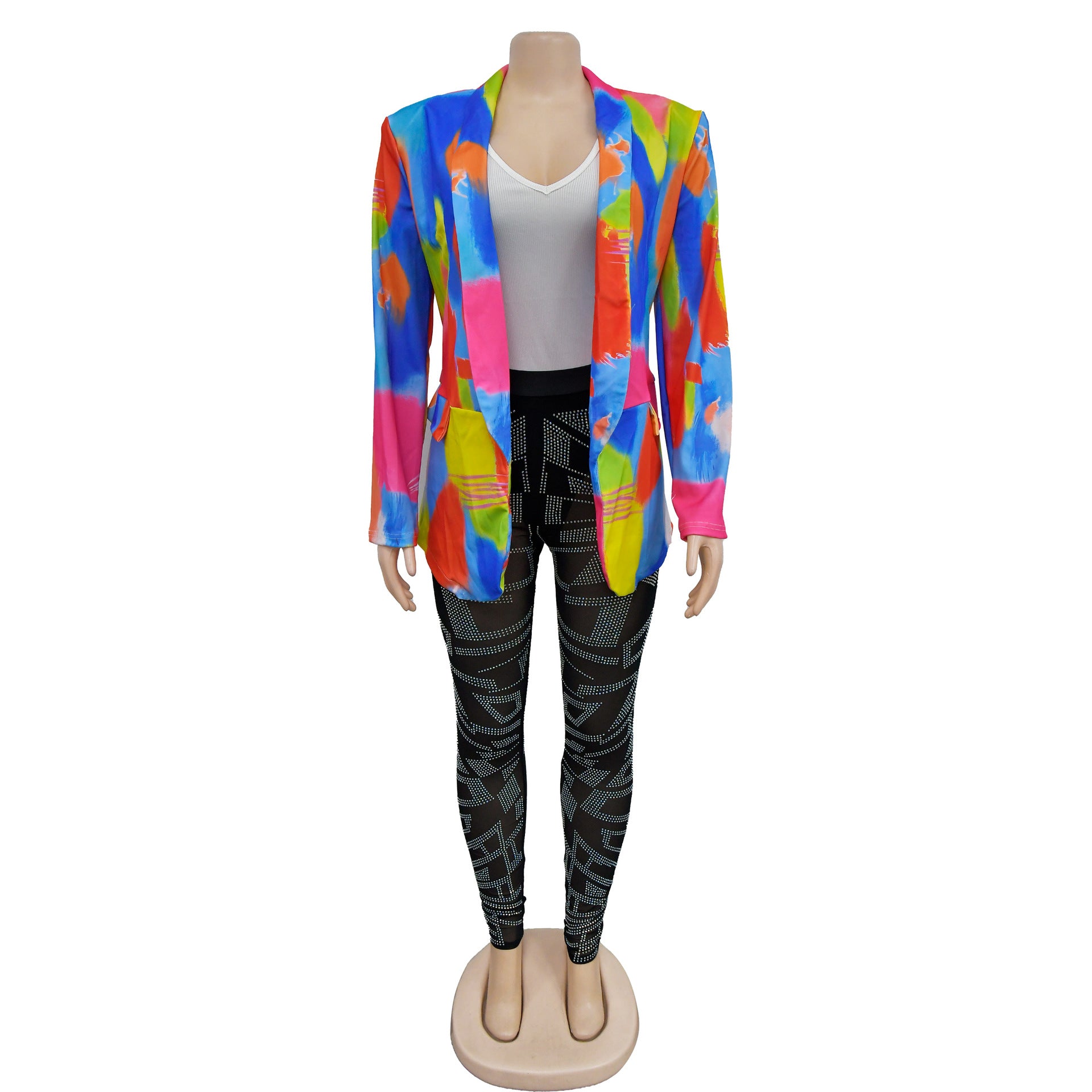Women's Fashion Printed Long Sleeve Casual Blazer 24