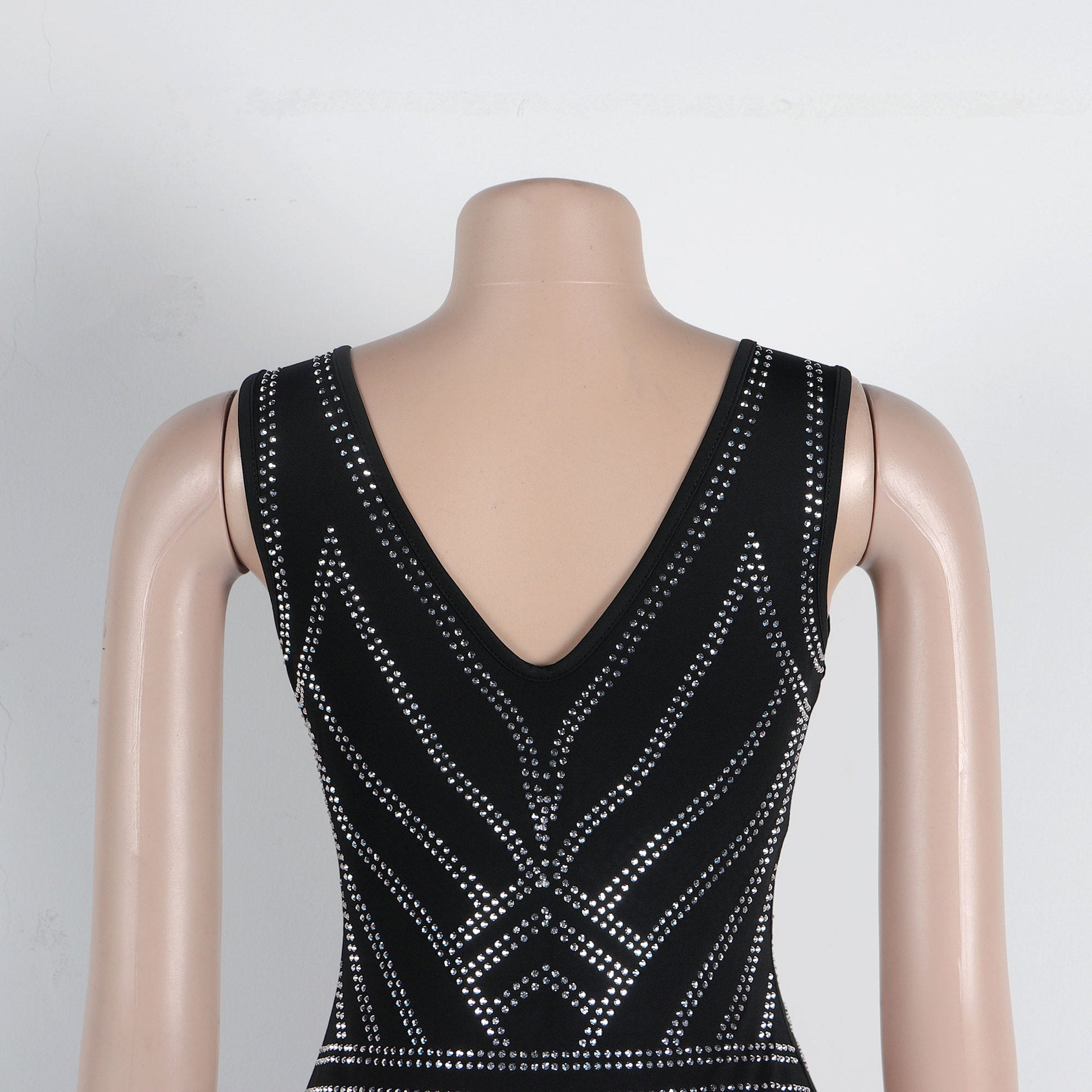 Women sexy beaded v-neck bodycon stretch dress 17