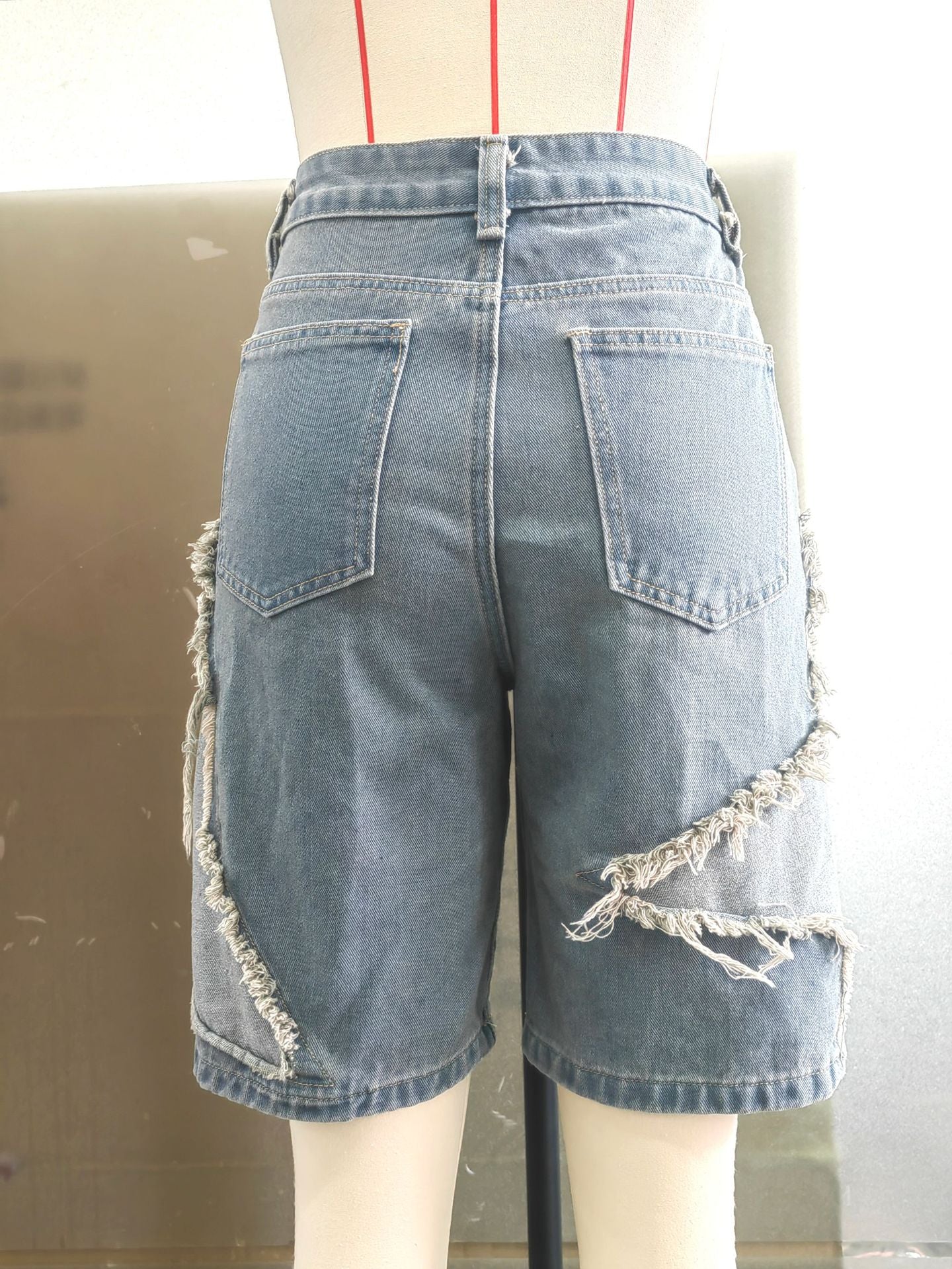 Women summer star tassel raw edge loose Denim Shorts 9
