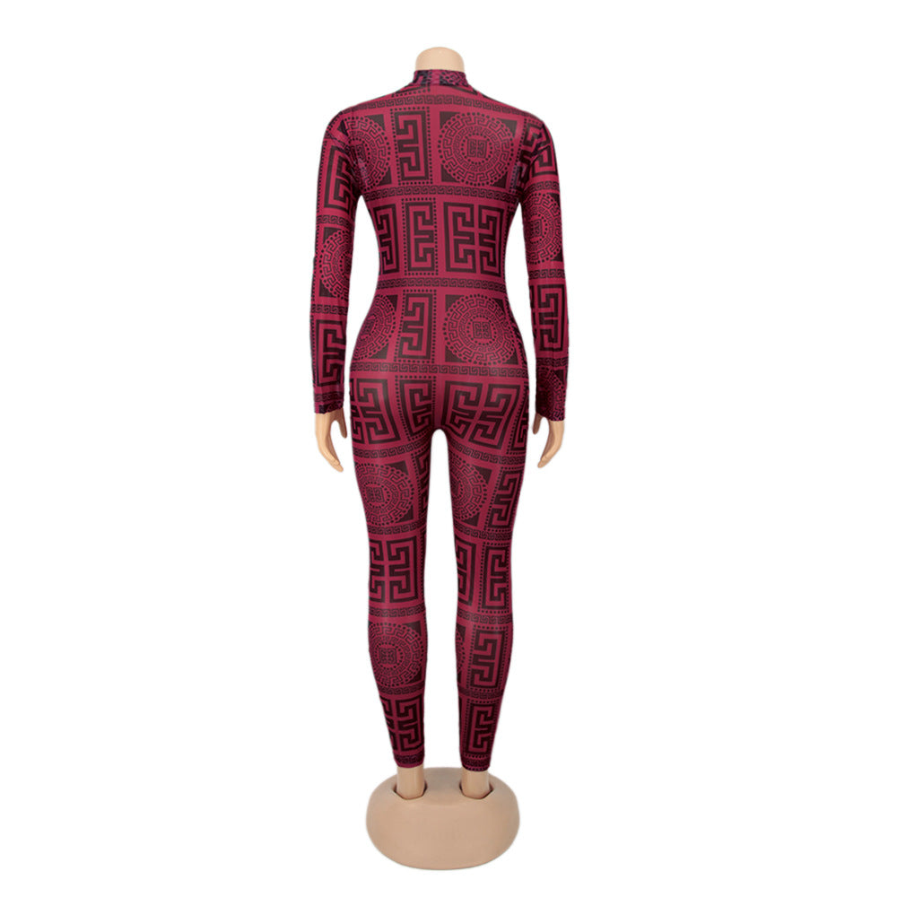Printed Long Sleeve Tight Fitting Women's Jumpsuit 6